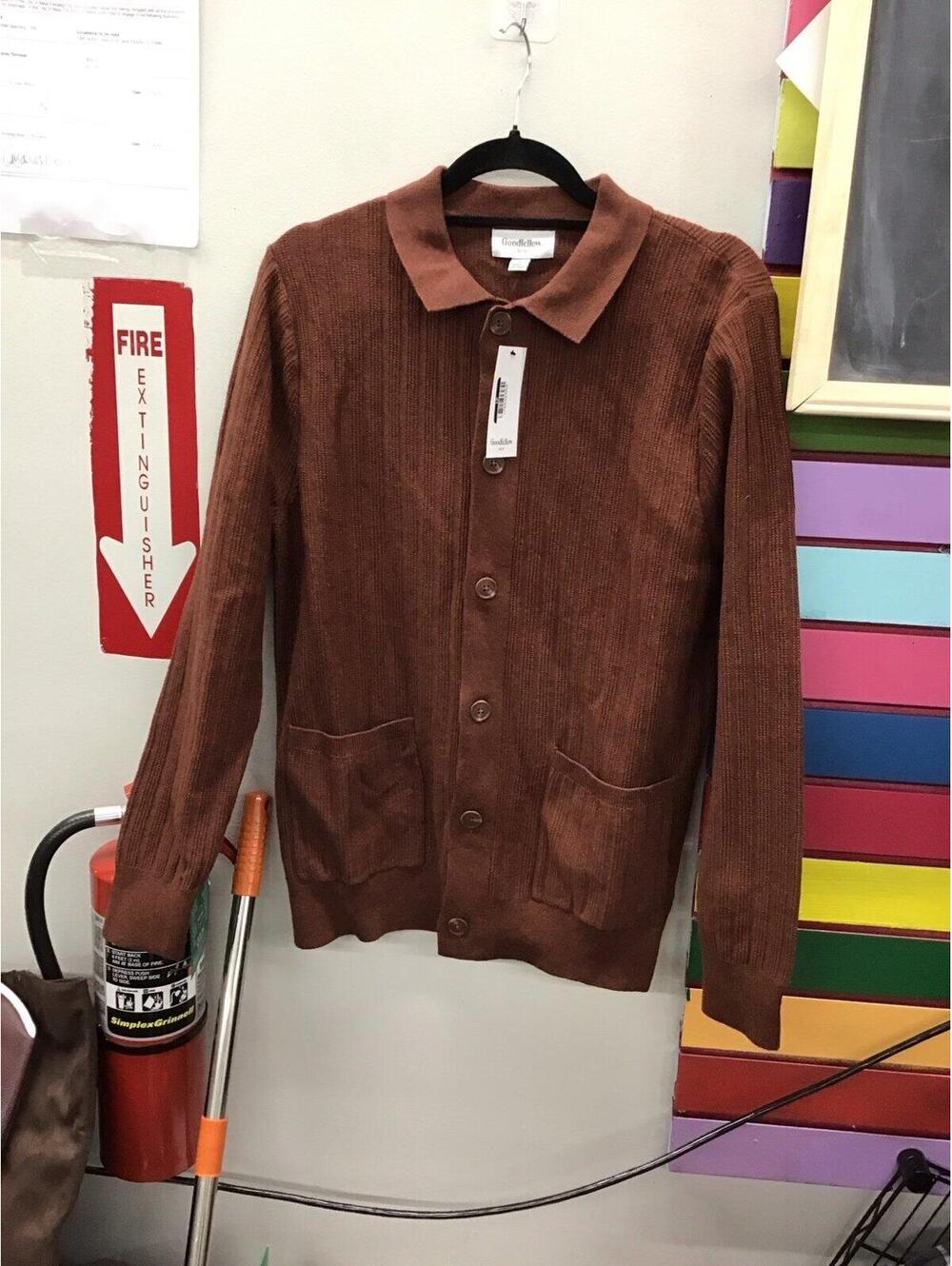Goodfellow & co men’s collared sweater cardigan small textured brown new target